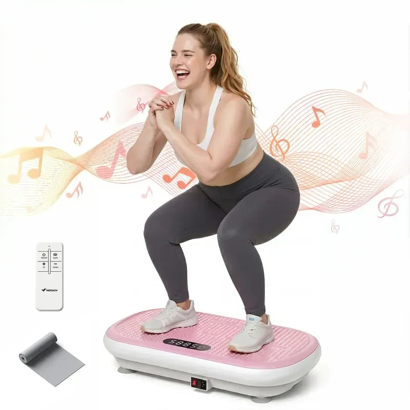 MERACH 4D Full-Body Vibration Platform—supports lymphatic drainage, fat loss, and muscle activation; features Bluetooth connectivity.