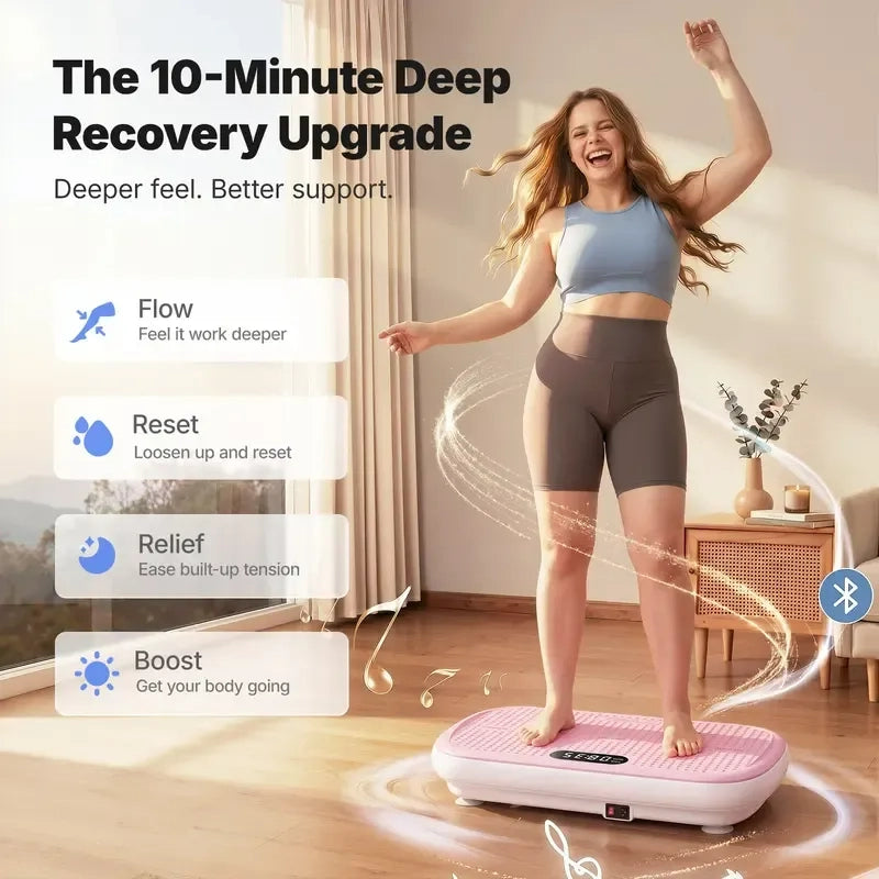MERACH 4D Full-Body Vibration Platform—supports lymphatic drainage, fat loss, and muscle activation; features Bluetooth connectivity.