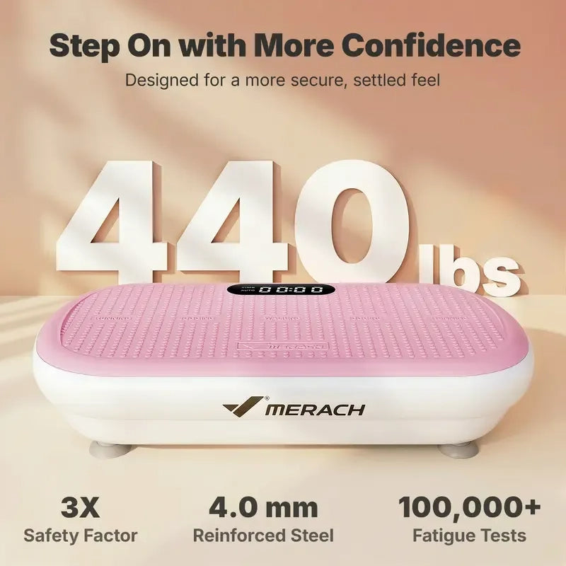 MERACH 4D Full-Body Vibration Platform—supports lymphatic drainage, fat loss, and muscle activation; features Bluetooth connectivity.