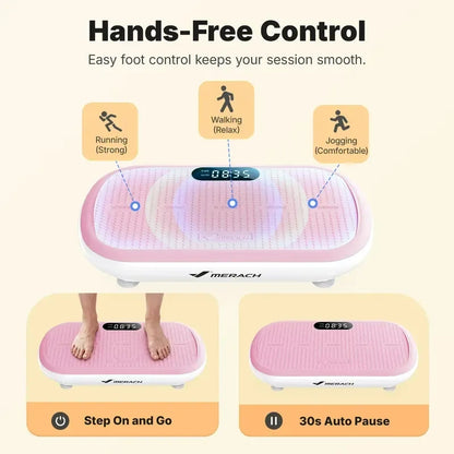 MERACH 4D Full-Body Vibration Platform—supports lymphatic drainage, fat loss, and muscle activation; features Bluetooth connectivity.